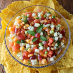mojito melon salsa recipe made with cantaloupe and watermelon with a mint and lime dressing