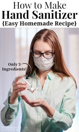 lady with face mask putting homemad hand sanitizer on her hands