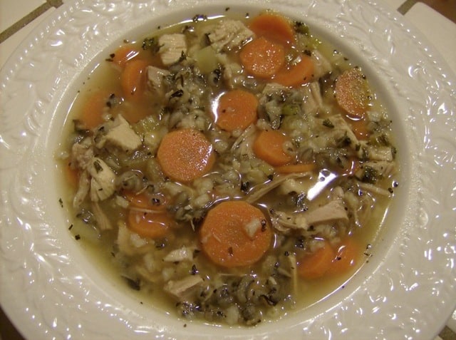 homemade turkey and rice soup made with turkey stock