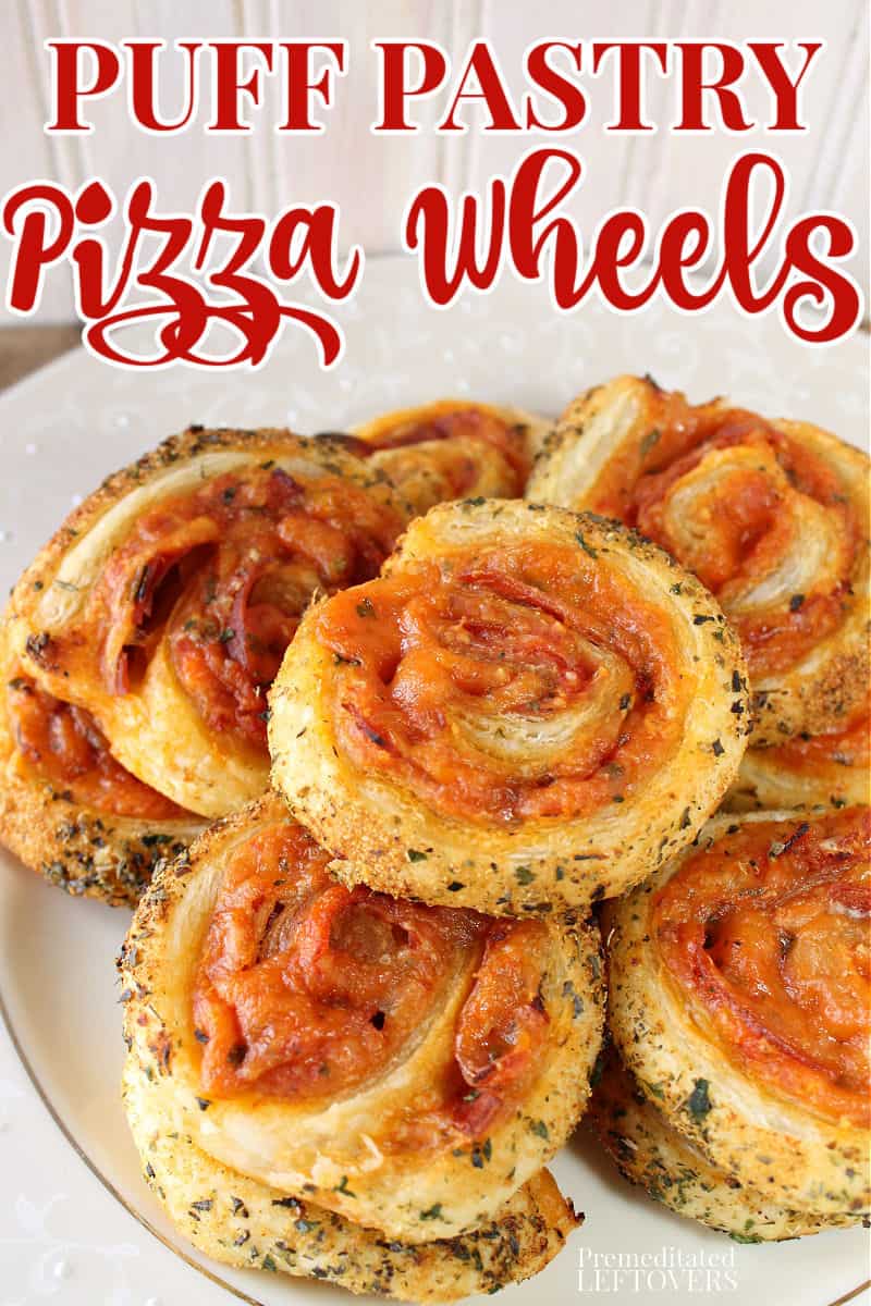 puff pastry pizza wheels recipe on a plate