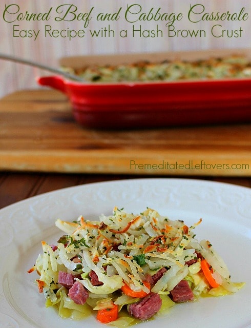 Corned Beef and Cabbage Casserole recipe with a Hash Brown Crust - Easy recipe using leftover corned beef brisket and hash browns