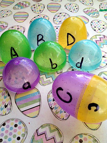 Teach children how to recognize capital and lower case letters using Easter eggs + More Learning Games Using Plastic Easter Eggs