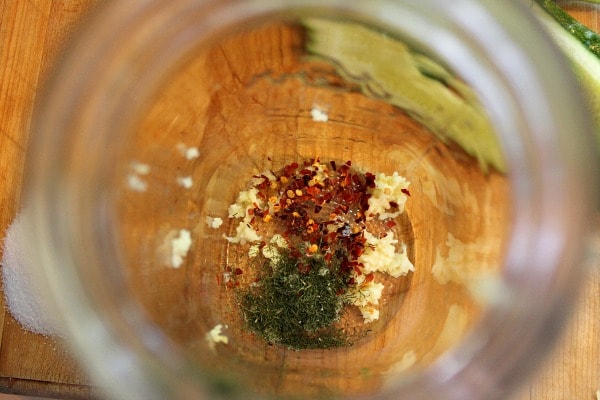 add spices to the bottom of the jar when making refrigerator pickles