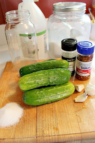 ingredients for easy garlic refrigerator pickles