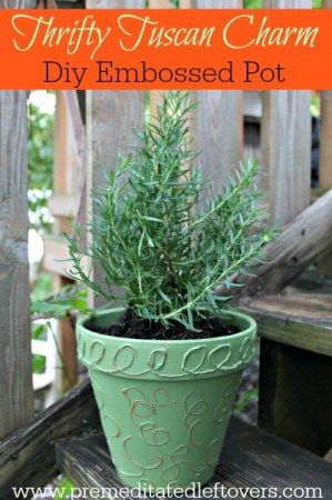 Thrifty Tuscan Charm: DIY Embossed Terra Cotta Pot - Turn a simple terra cotta pot into a more elegant planter for your indoor and outdoor plants.