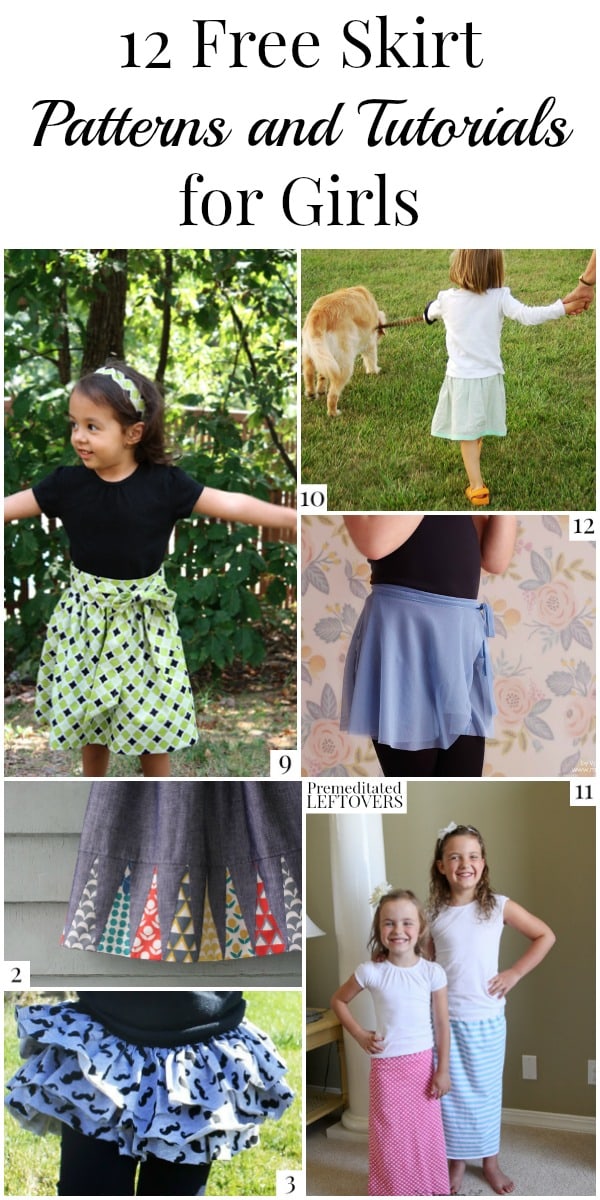 These 12 free skirt patterns for girls include maxi-skirts, ballet wraps, reversible skirts, ruffle skirts, and no-pattern skit tutorials.