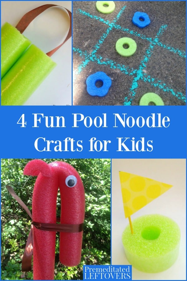 Pool noodle crafts for kids, including pool noodle tic-tac-toe and pool noodle nunchucks