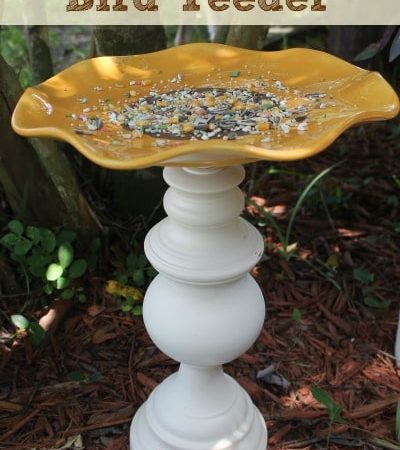 DIY Sunflower Bird Feeder from an Upcycled Lamp. How to make a bird feeder from an old lamp and a plate. Easy tutorial. Easy Tutorial with pictures.