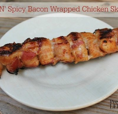 Recipe for Grilled Sweet N' Spicy Bacon Wrapped Chicken Skewers