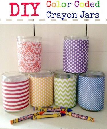 How to Make Color Coded Crayon Jars - A frugal and fun DIY activity for kids using old jars and scrap paper. These are great for organizing school supplies.