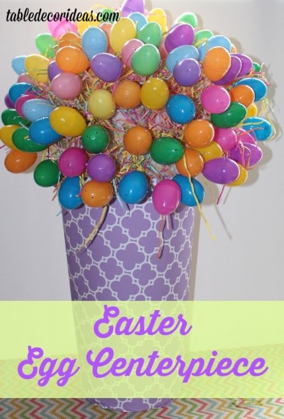 easter egg centerpiece using a vase decorated with wrapping paper