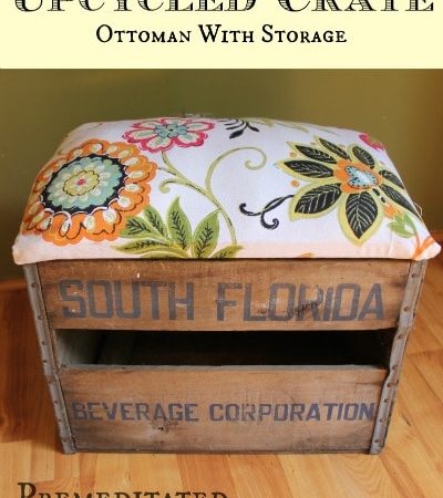 How to Make an Ottoman from a Crate - Use a crate and fabric to create an ottoman. The lifting lid on the DIY Ottoman allows you to use it for storage.