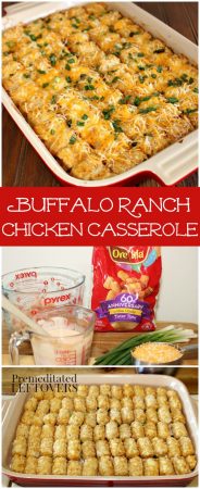 Easy Buffalo Ranch Chicken Casserole with Tater Tots and Cheese