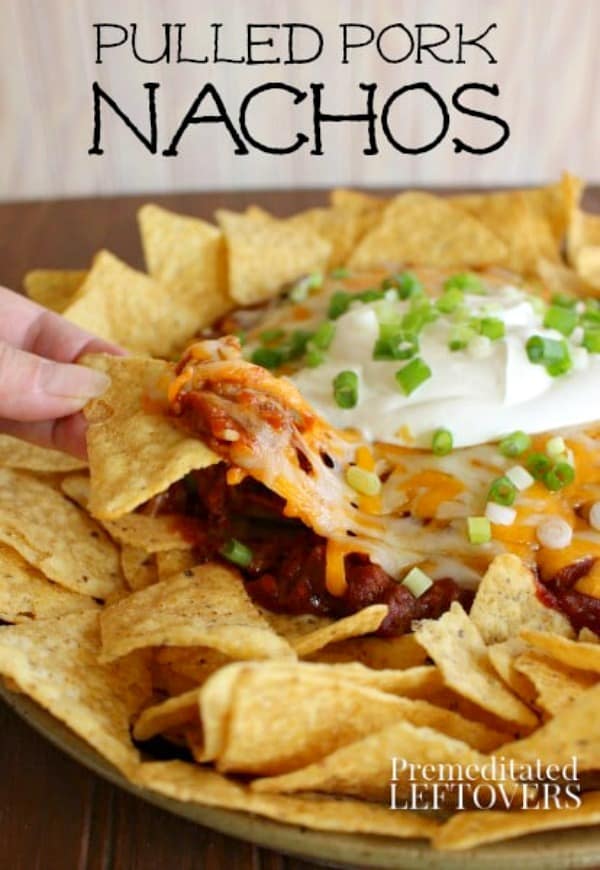 Easy Pulled Pork Nachos recipe makes a filling appetizer!