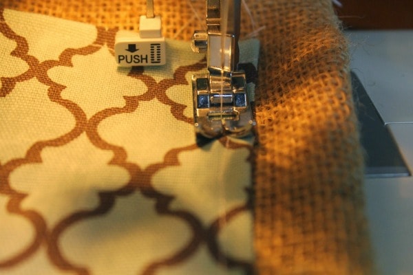 DIY Burlap and Fabric Wall Organizer Tutorial attaching fabric to burlap