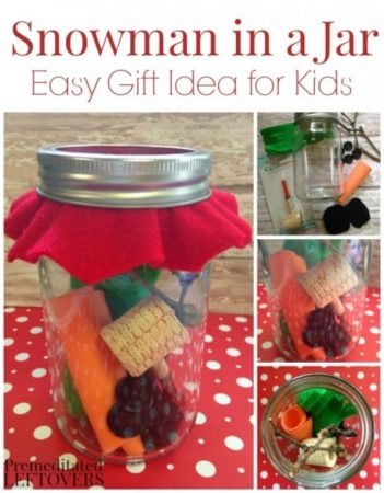 DIY Snowman in a Jar Kit- This simple craft makes a great homemade gift for kids. It includes everything they need to build their own jolly snowman outside!