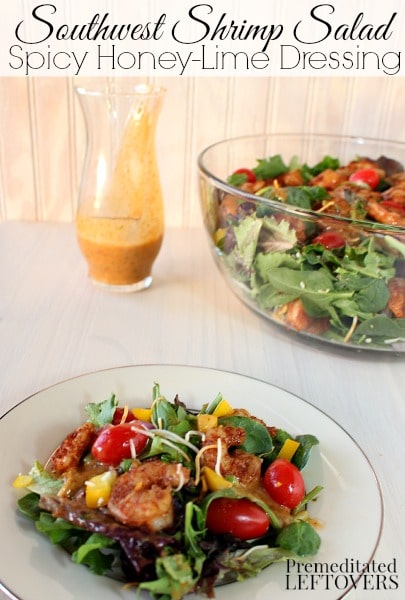 Southwest Shrimp Salad Recipe with Spicy A plate of Honey-Lime Dressing