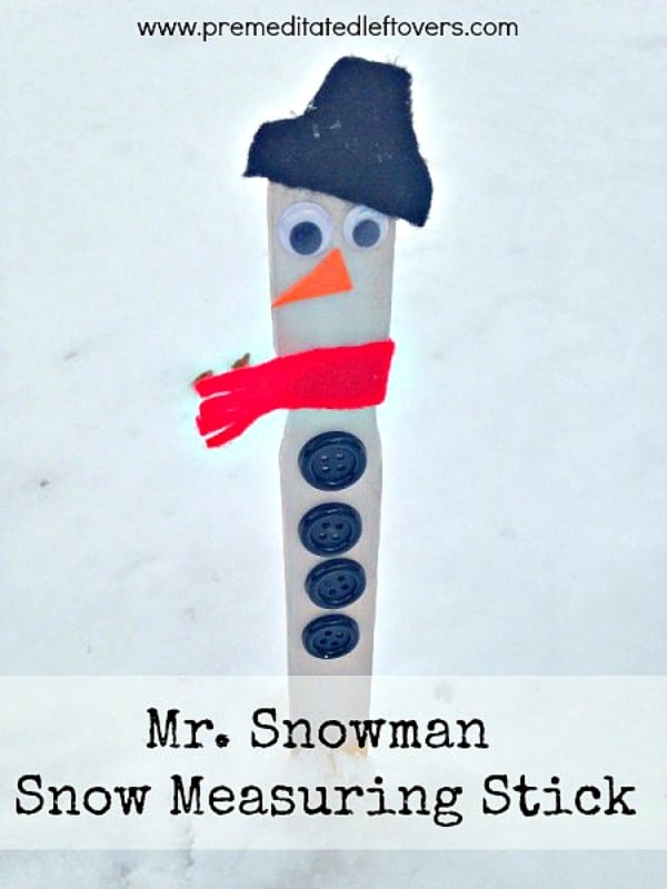 This Snowman Snow Measuring Stick Craft is a fun way to measure the snowfall in your yard and a easy, frugal craft to entertain kids on a winter day.