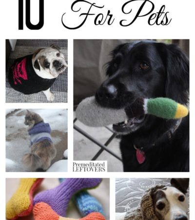 10 Free Knit Patterns for Pets including knit cat toy patterns, free knit cat hoodie pattern, free knit dog toy patterns and free knit dog sweater pattern.