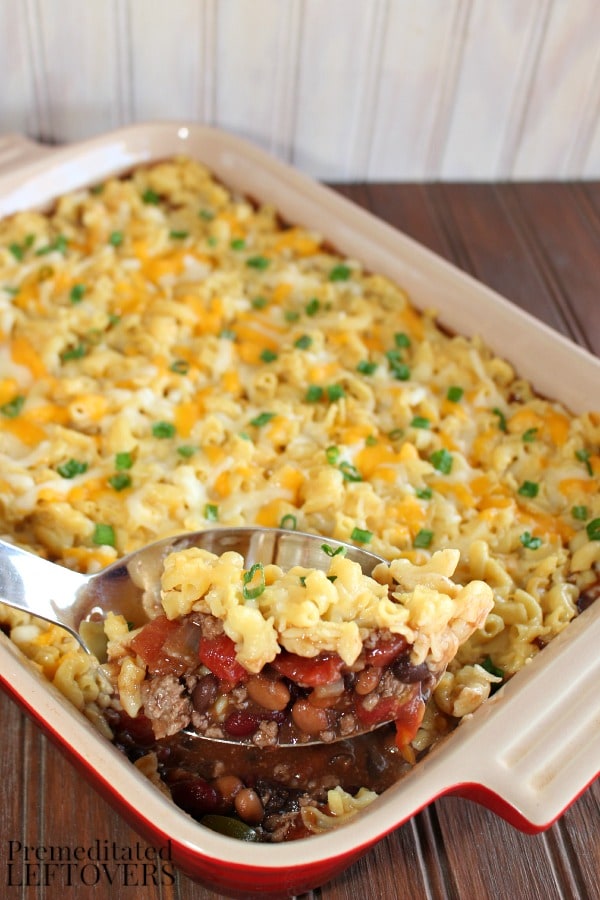 Quick and easy Gluten-free Chili, Macaroni and Cheese Casserole recipe. Uses Horizon Gluten-Free Macaroni & White Cheddar Cheese to speed up dinner prep.