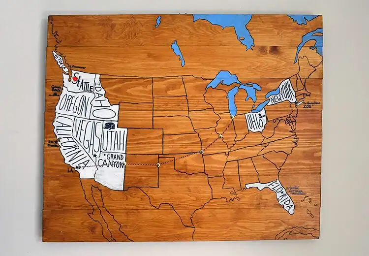 travel wall map on wood