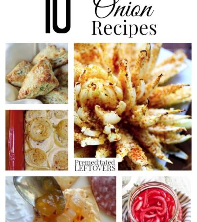 10 Tangy Onion Recipes including a french onion soup recipe, pickled onion recipe, baked bloomin' onion recipe and how to freeze onions.