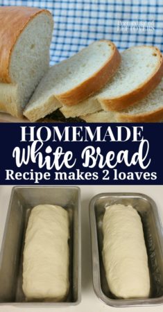 This homemade white bread recipe makes 2 loaves.