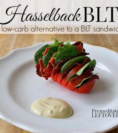 Hasselback BLT Recipe. No need for bread! How to easily make a low-carb alternative to a BLT sandwich, by adding the bacon and lettuce to the sliced tomato,