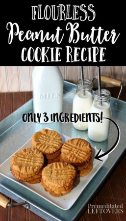 easy 3 ingredient flour-less peanut butter cookies recipe
