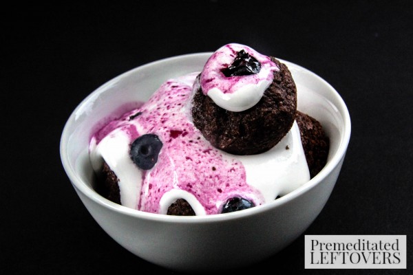 Mini Brownies with Marshmallow Cream and Blueberry Drizzle