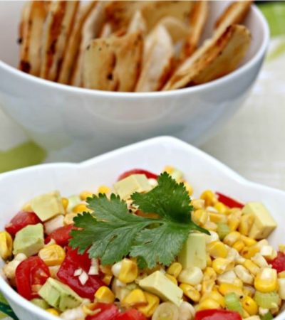 Pan Fried Corn Salad with Skillet Tortillas- If your looking for a delicious Tex Mex side dish, try this delicious corn salad served with skillet tortillas.