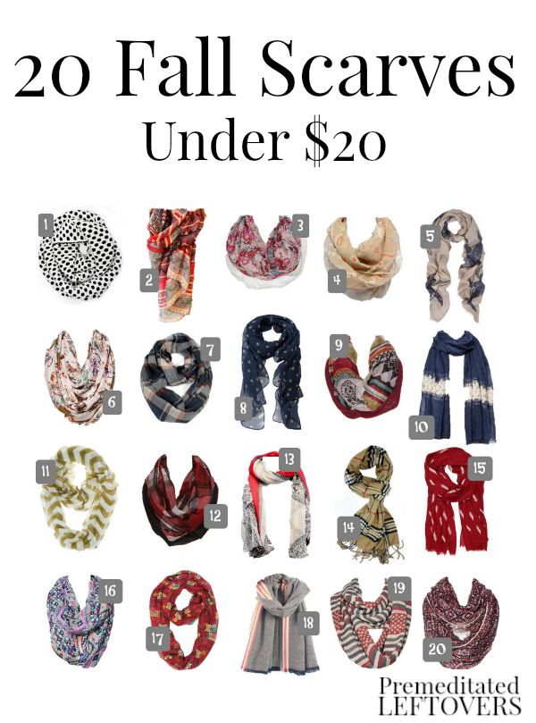 20 Fall Fashion Scarves Under $20 + How to Tie a Scarf: 20 fall scarves in different styles, colors, & lengths to spruce up your fall wardrobe on a budget.