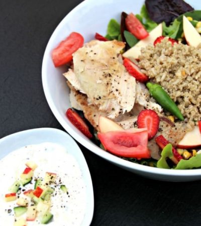 Chicken Quinoa Salad- This nutrient dense salad combines fresh fruit and vegetables with roasted chicken and quinoa. It's the perfect summer salad recipe!