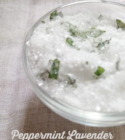 DIY Peppermint Lavender Bath Soak- The peppermint, lavender, and Epsom salt in this bath soak will help soothe tired muscles. It also smells wonderful!