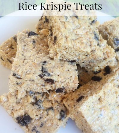 Oreo Peanut Butter Rice Krispie Treats- Oreos and peanut butter are always a hit. They create a sweet and chewy dessert in this Rice Krispie treat recipe.