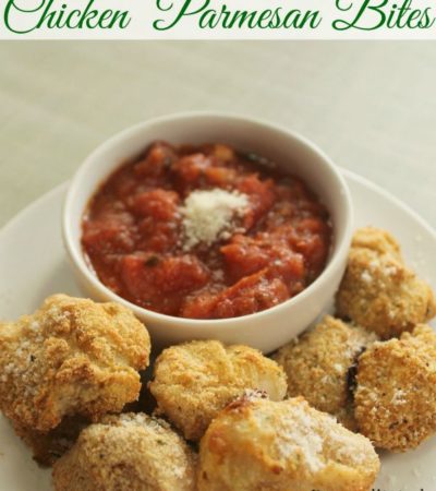Chicken Parmesan Bites- These homemade chicken nuggets are a cinch to make. A Parmesan cheese and Italian breadcrumb coating gives them the perfect crunch!