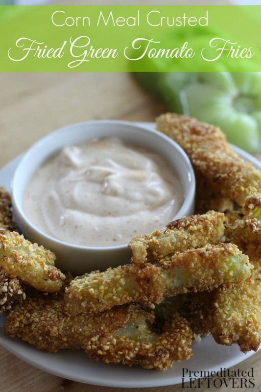 Cornmeal Crusted Fried Green Tomato Fries Recipe - Put a yummy spin on fried green tomatoes with these green tomato fries. Cornmeal adds the perfect crunch!