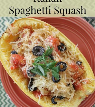 Italian Baked Spaghetti Squash- Have you tried using spaghetti squash in place of noodles? Gather your favorite Italian toppings to bake this tasty recipe!