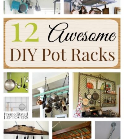 12 Awesome DIY Pot Racks- Here are some really great tutorials for homemade pot racks. These hanging racks are inexpensive and simpler than you may think!