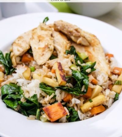 Chicken and Root Vegetables Over Rice- This skillet recipe is a delicious way to use leftover chicken. It is a cinch to make and is bursting with color!