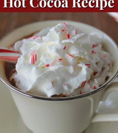 Delicious homemade peppermint hot chocolate recipe using crushed candy canes.