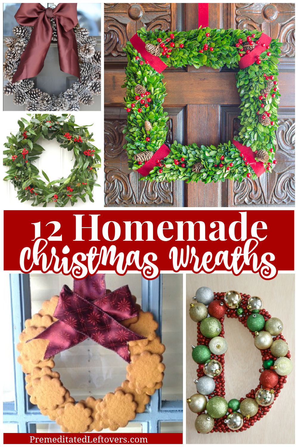 a collection of homemade Christmas wreaths 