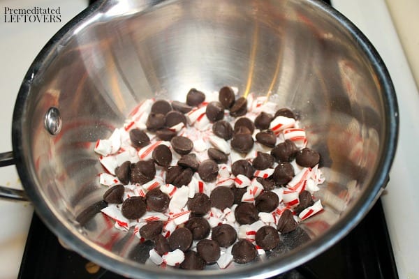 How to make peppermint hot chocolate using candy canes and chocolate chips.