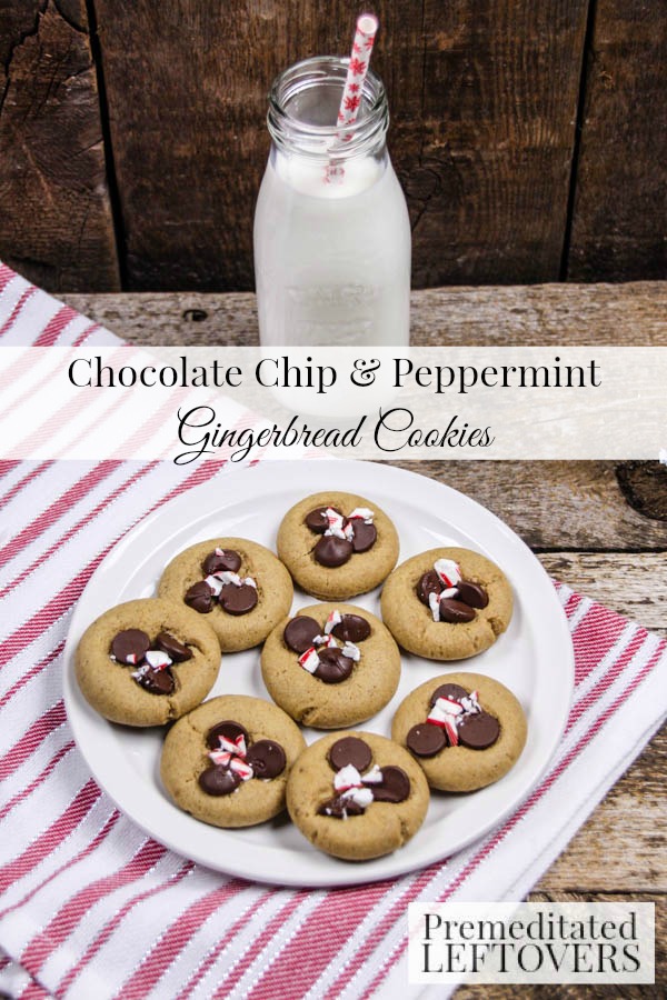 Mini Chocolate Chip & Peppermint Gingerbread Cookies- These cookies pair gingerbread, dark chocolate, and candy canes to make the perfect Christmas treat!