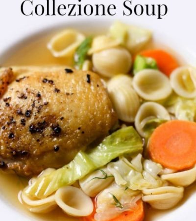 Easy Chicken Collezione Soup- This chicken soup recipe is a new take on an old classic. Enjoy a warm bowl with fresh vegetables and orrechiette noodles.