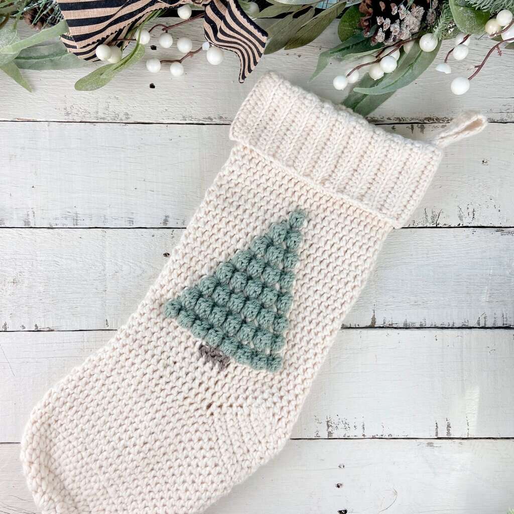farmhouse style minimalist crochet christmas stocking with a rib knit cuff - free crochet pattern