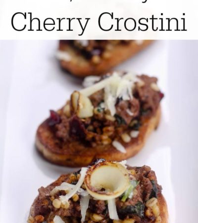 Beef, Barley, and Dried Cherry Crostini- Treat guests to these beef crostini for your next party or special event. They're an easy and flavorful appetizer!
