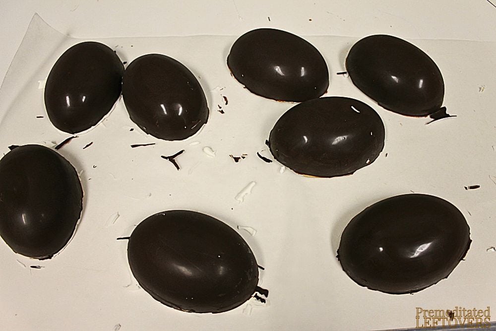 Unmolding the chocolate egg halves