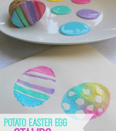 Handmade Potato Easter Egg Stamps for Kids- Grab a potato and make these DIY Easter egg stamps. Kids will love painting with this fun and frugal craft!