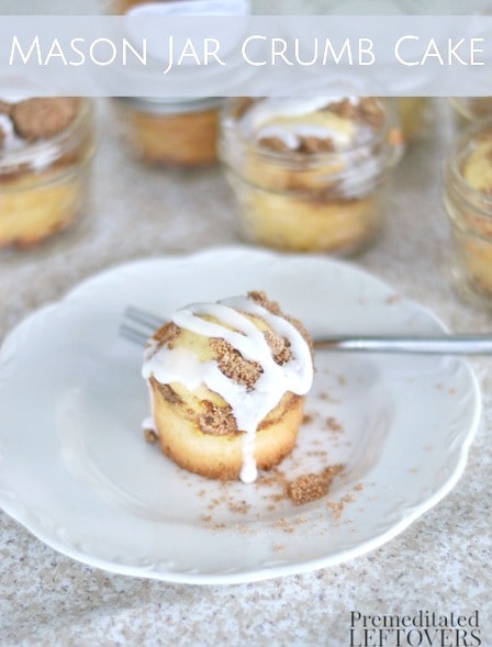 Use this Mason Jar Crumb Cake recipe to create individual-sized crumb cakes that are perfect for enjoying with a cup of coffee or take and go dessert.